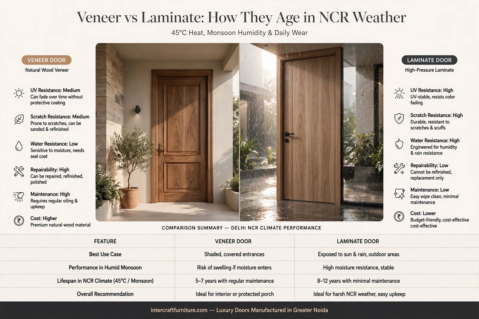 Veneer vs Laminate Doors: Which Ages Better in Delhi NCR Weather?